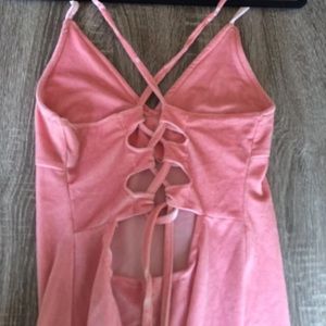 Pink velvet dress cross cross on back